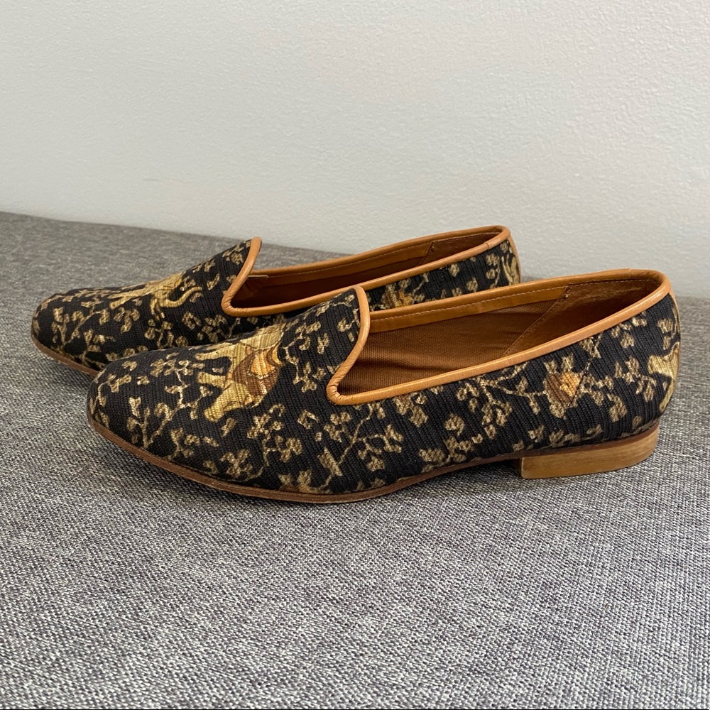 Zalo Black & Tan Elephant Tapestry Smoking Loafers